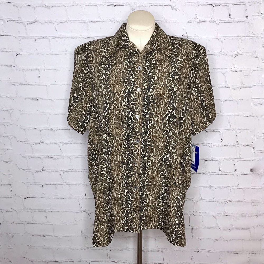 Vintage 90s Snake Print Button Down Blouse Short Sleeves Ship n' Shore NWT